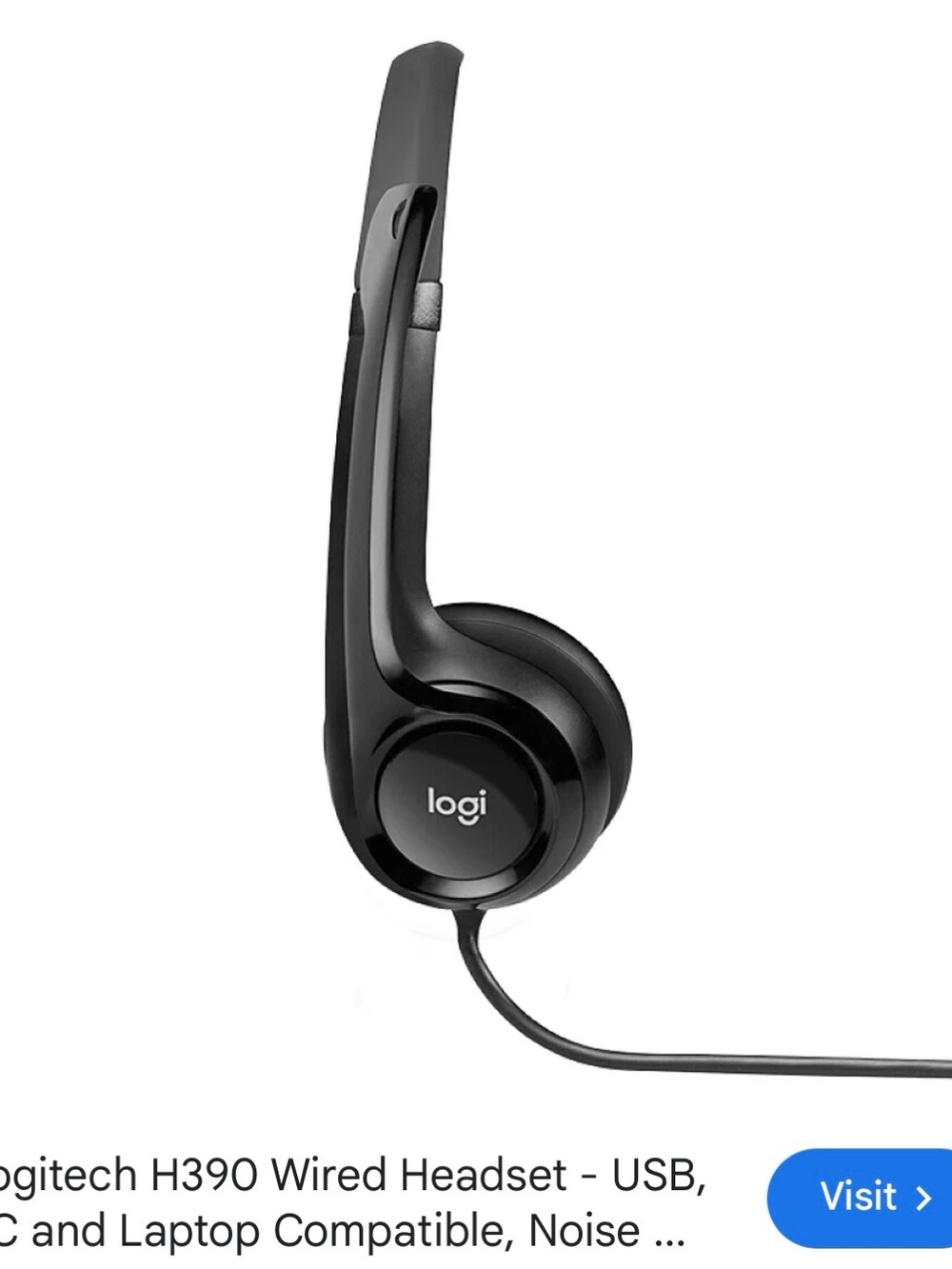 Logitech H390 Black Headset with Inline Microphone, USB